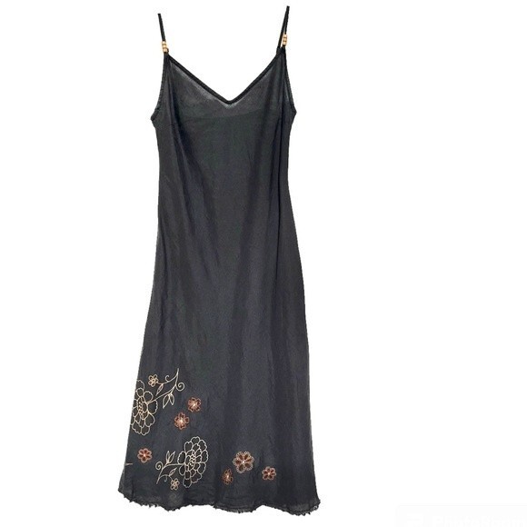 Sisley  Embroidered Midi Linen Dress in Brown 2  NWOT - Picture 3 of 15